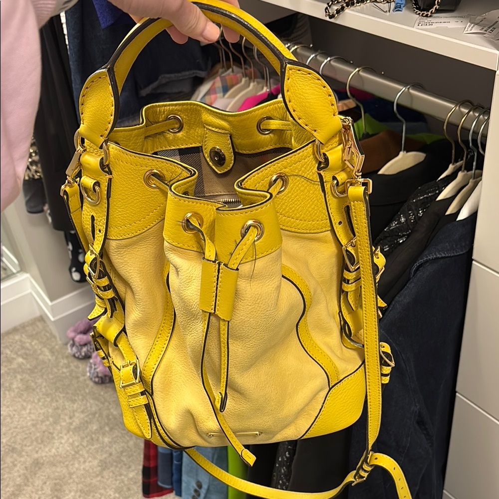 Burberry Yellow Leather cross body/ top handle bucket Bag